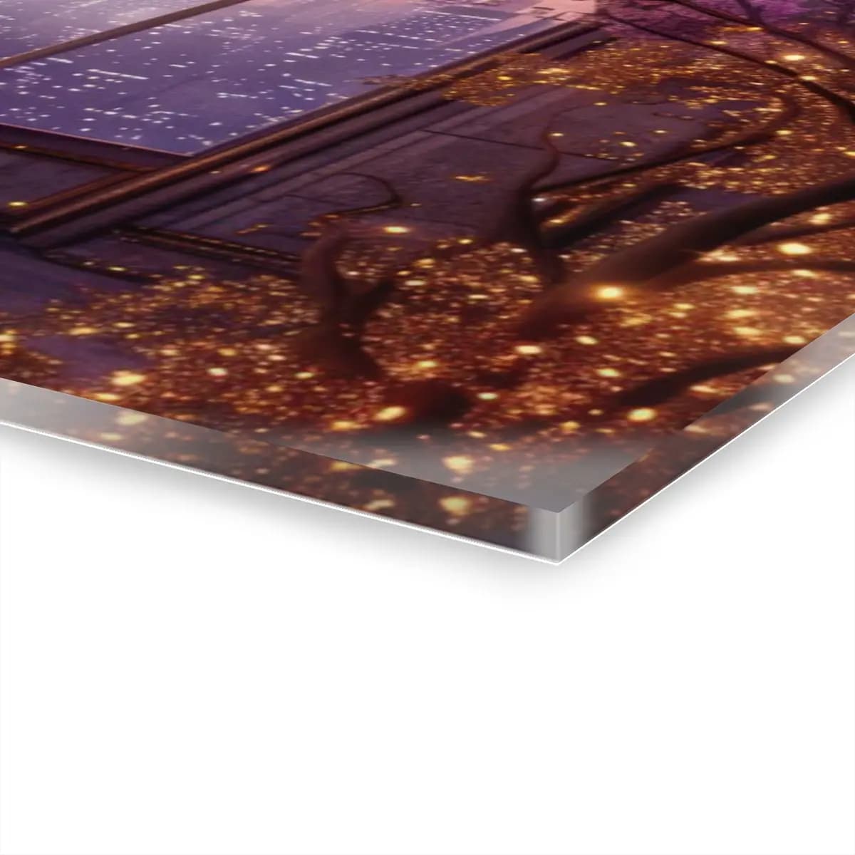 Gothic Arches and Cherry Blossoms Over the Night City - Acrylic Prints (French Cleat Hanging) mockup angle 3
