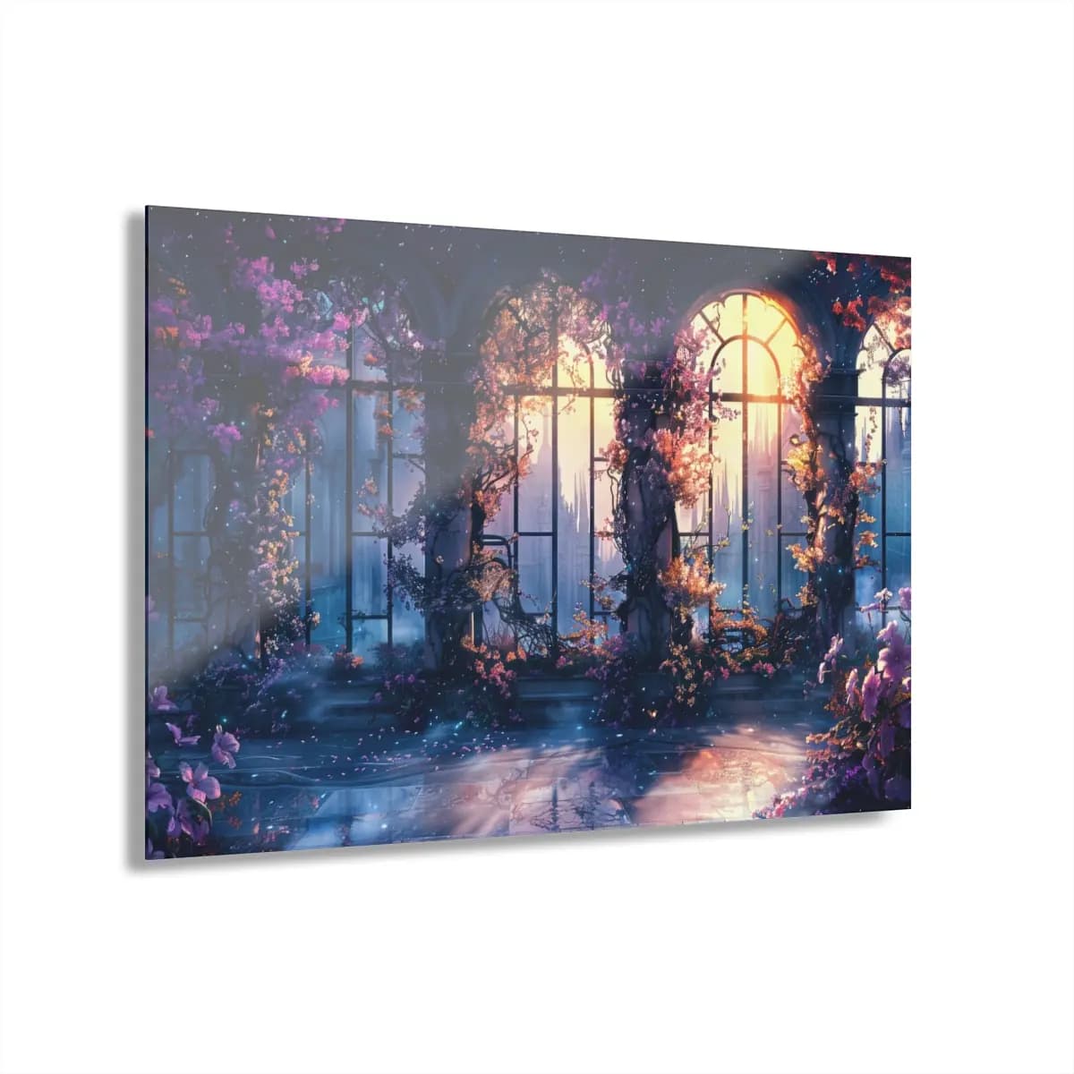 Enchanted Greenhouse with Celestial Flowering Windows - Acrylic Prints (French Cleat Hanging) mockup angle 1
