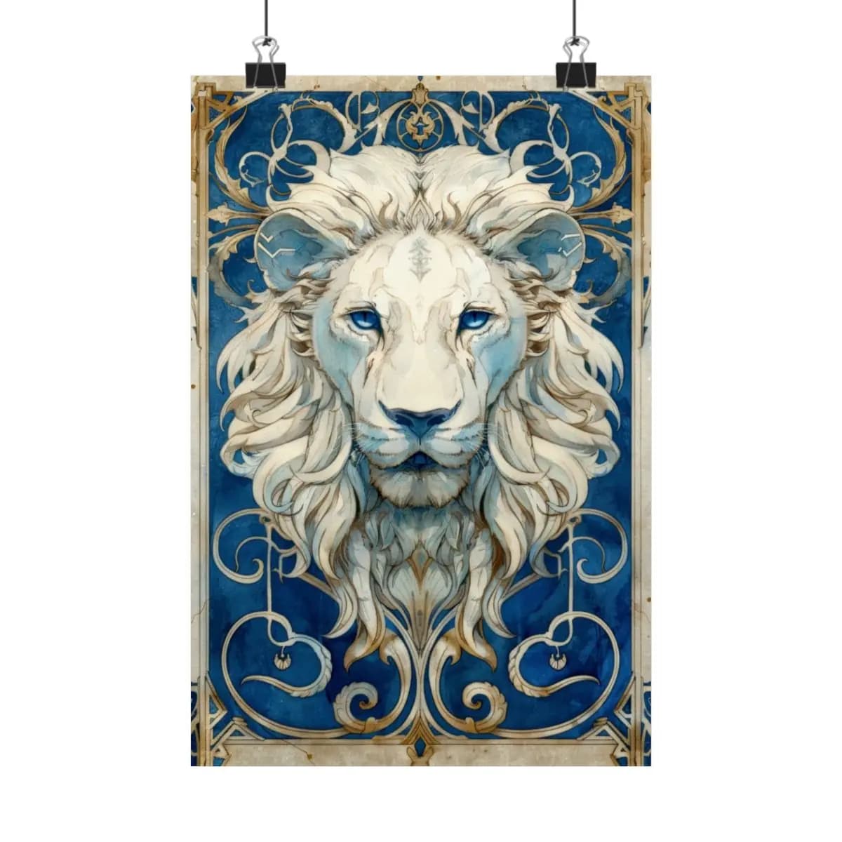 White Lion with Sapphire Eyes - Matte Vertical Posters mockup angle 1