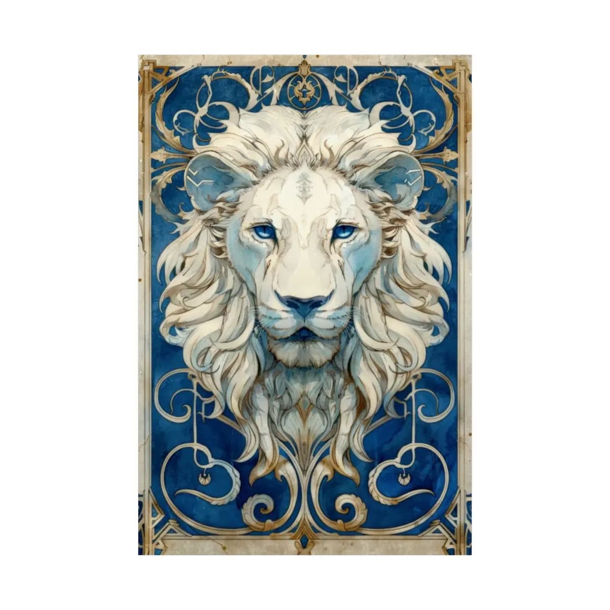 White Lion with Sapphire Eyes - Matte Vertical Posters mockup angle 2
