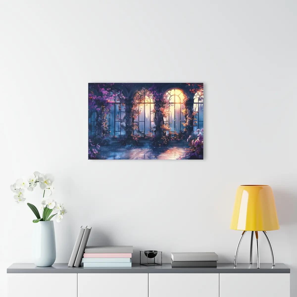 Enchanted Greenhouse with Celestial Flowering Windows - Acrylic Prints (French Cleat Hanging) mockup angle 4