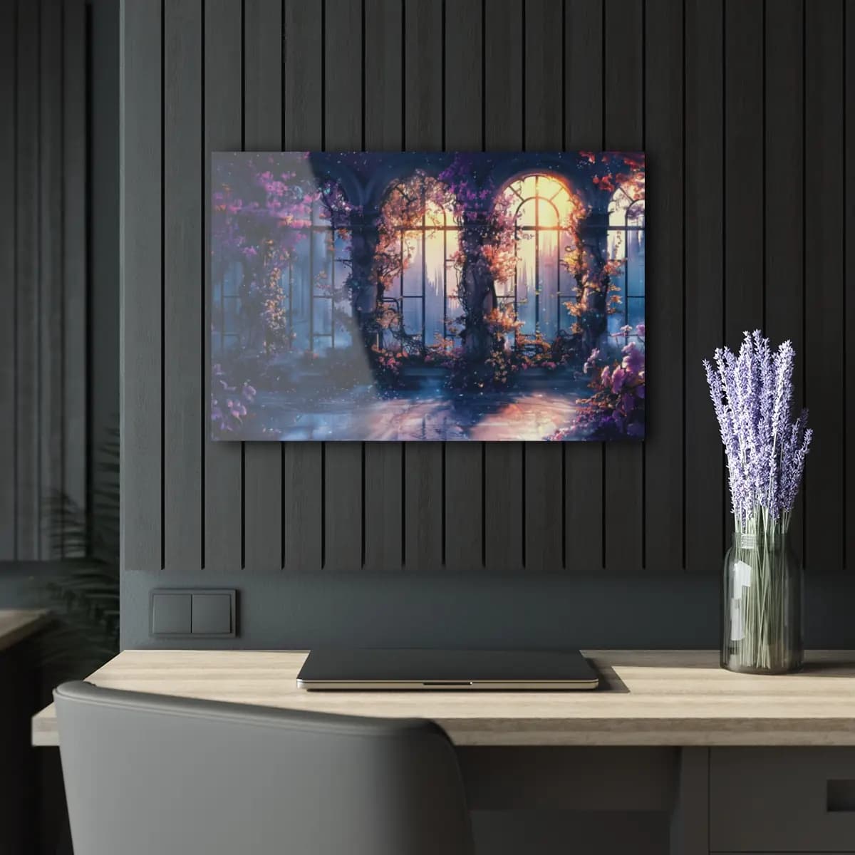 Enchanted Greenhouse with Celestial Flowering Windows - Acrylic Prints (French Cleat Hanging) mockup angle 5