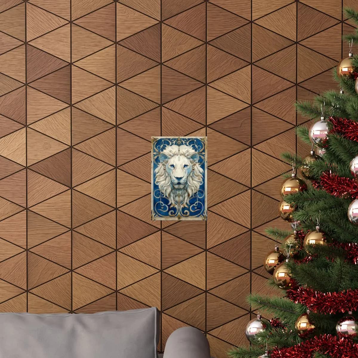 White Lion with Sapphire Eyes - Matte Vertical Posters mockup angle 4
