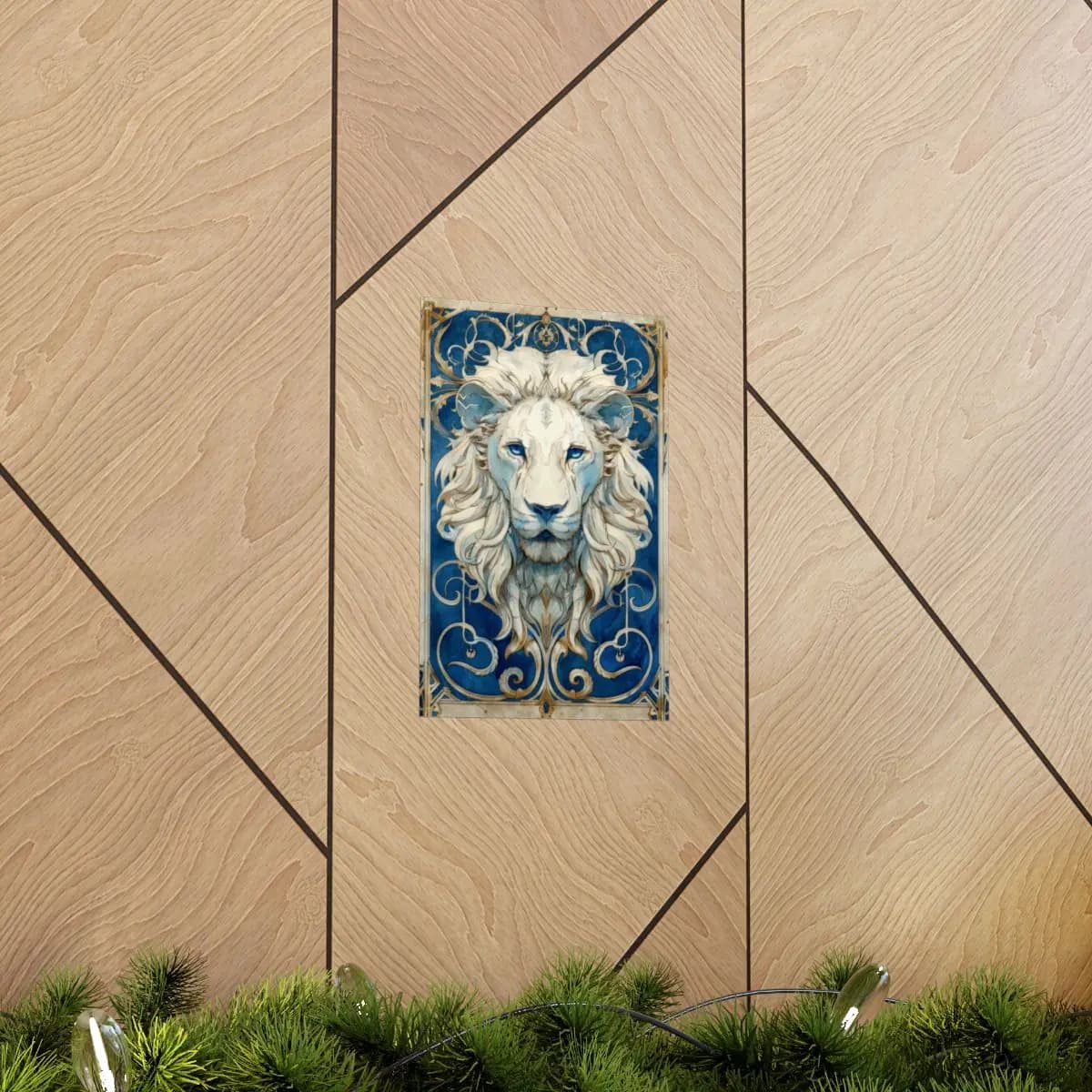 White Lion with Sapphire Eyes - Matte Vertical Posters mockup angle 5
