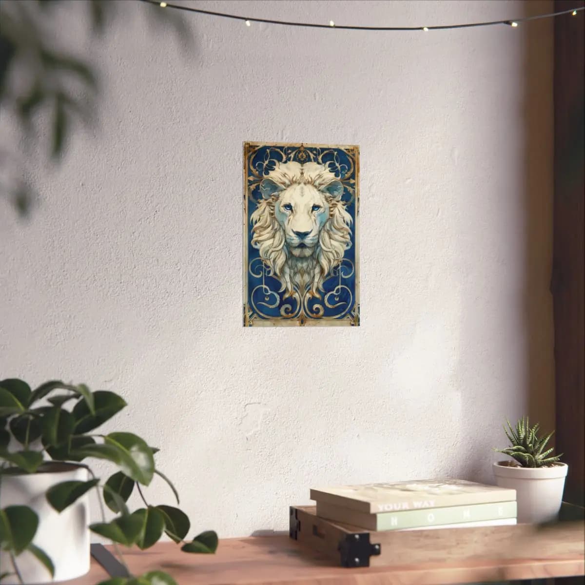 White Lion with Sapphire Eyes - Matte Vertical Posters mockup angle 6
