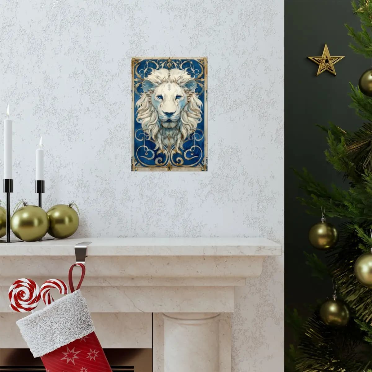 White Lion with Sapphire Eyes - Matte Vertical Posters mockup angle 7