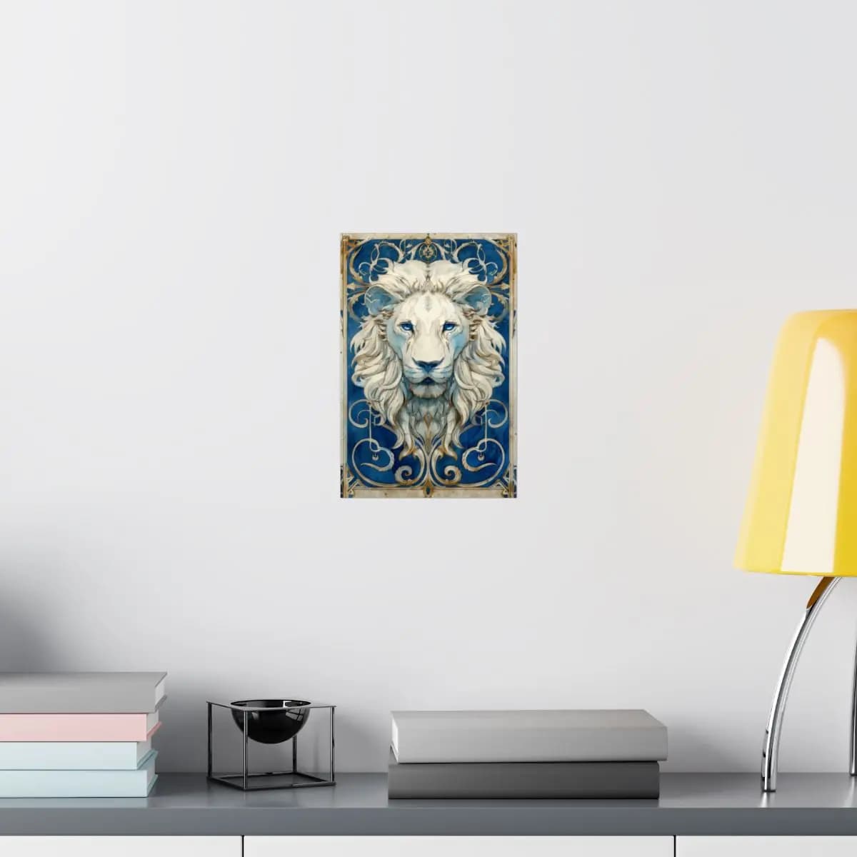 White Lion with Sapphire Eyes - Matte Vertical Posters mockup angle 8