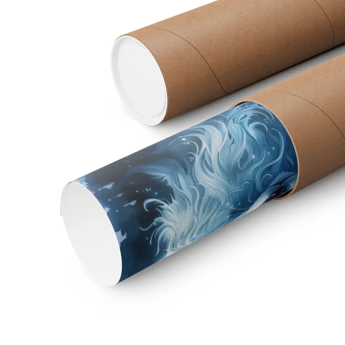 Mystic White Wolf Beneath the Winter Moon - Matte Vertical Posters mockup angle 3