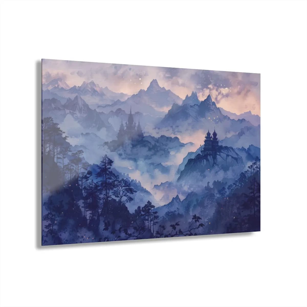 Ancient Temples Rising Through Mountain Mist - Acrylic Prints (French Cleat Hanging) mockup angle 1