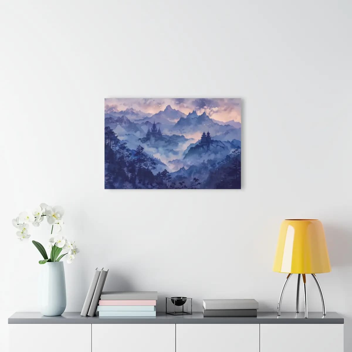 Ancient Temples Rising Through Mountain Mist - Acrylic Prints (French Cleat Hanging) mockup angle 4