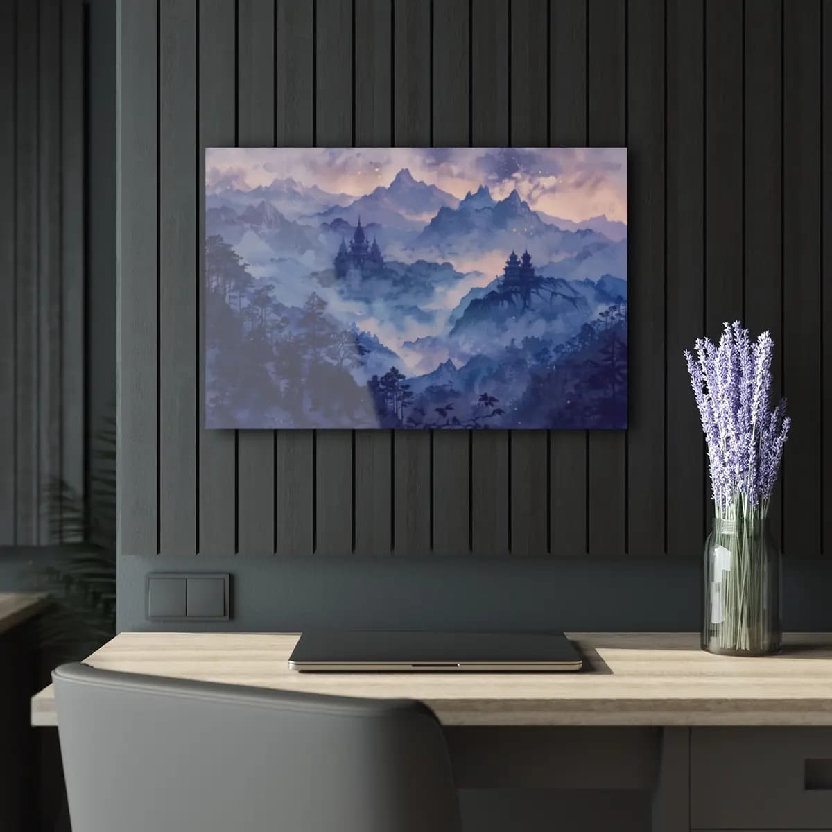 Ancient Temples Rising Through Mountain Mist - Acrylic Prints (French Cleat Hanging) mockup angle 5