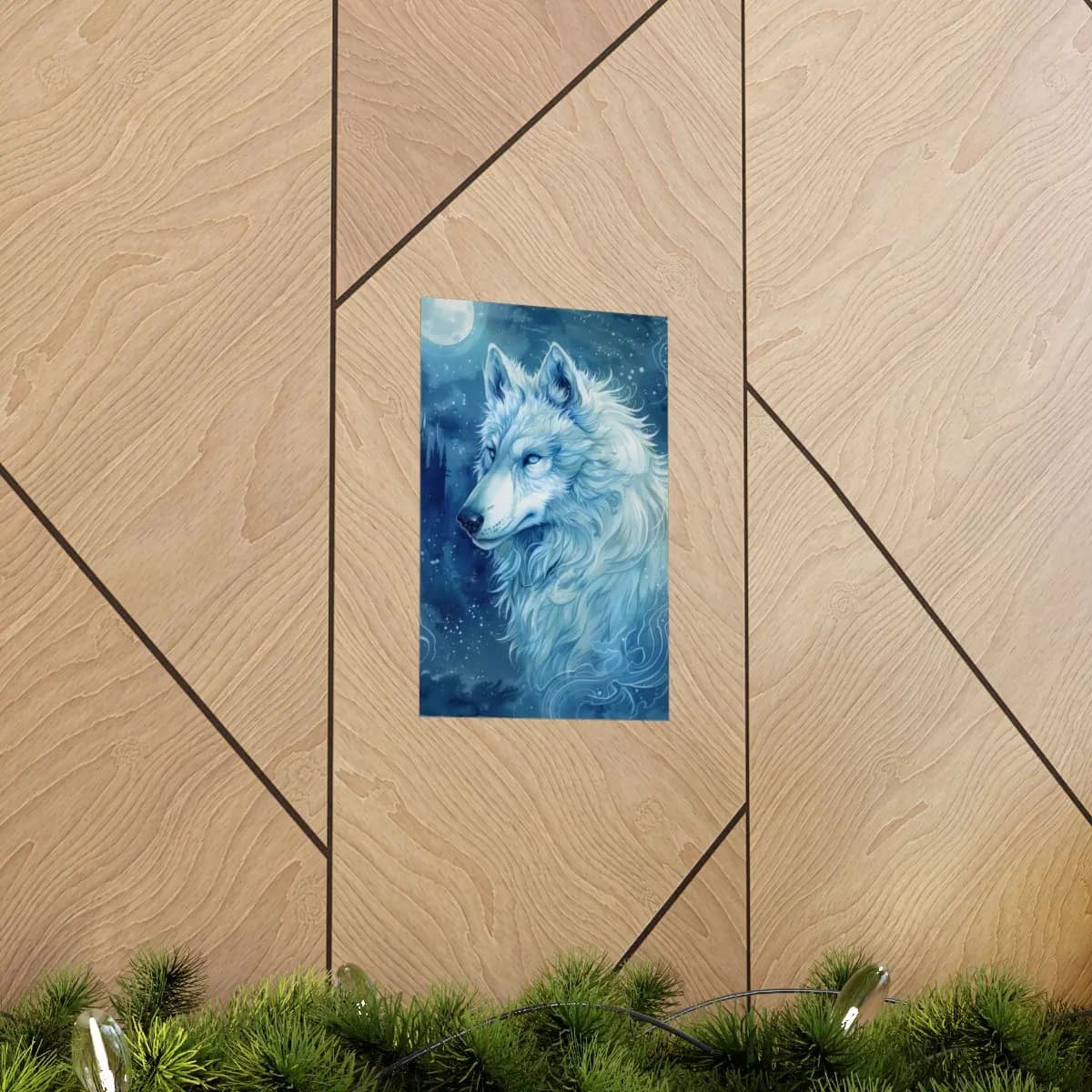 Celestial White Wolf Beneath the Winter Moon - Matte Vertical Posters mockup angle 5