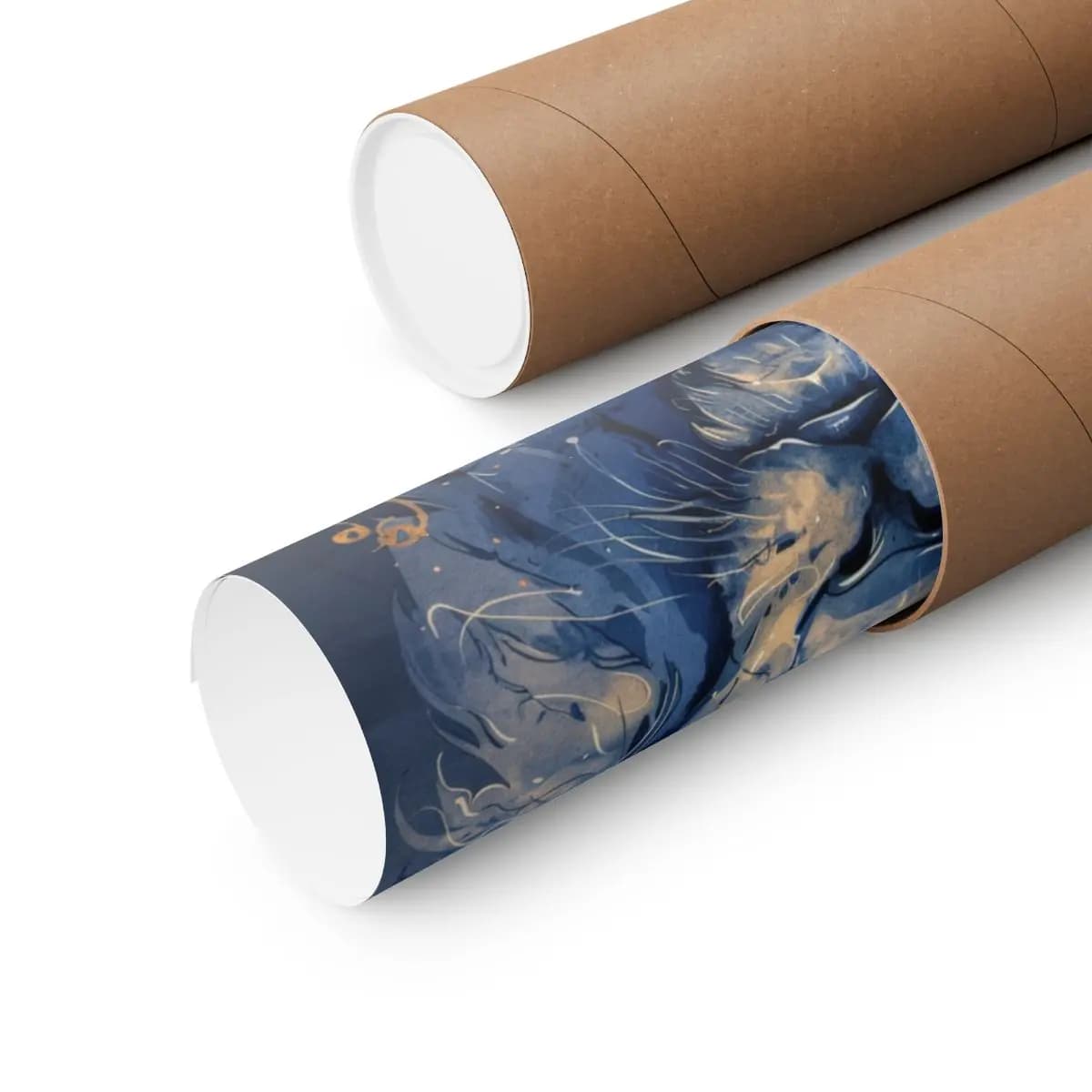 Celestial Lion with Golden Ornaments on Deep Blue - Matte Vertical Posters mockup angle 3
