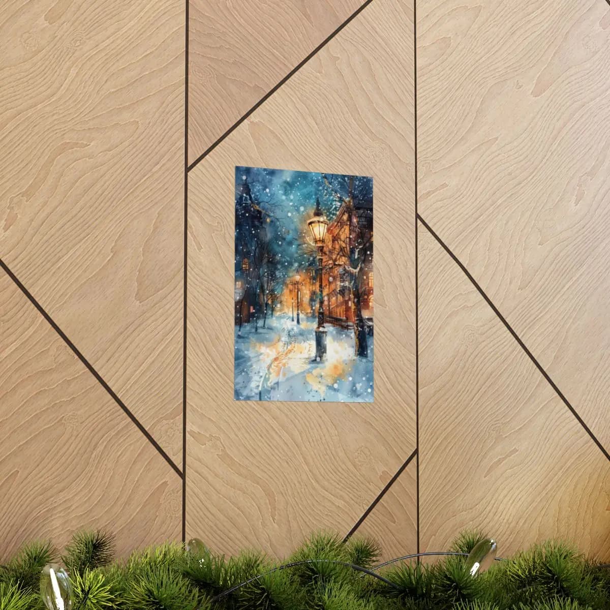 Snowy Winter Night Beneath the Gas Lamps - Matte Vertical Posters mockup angle 5