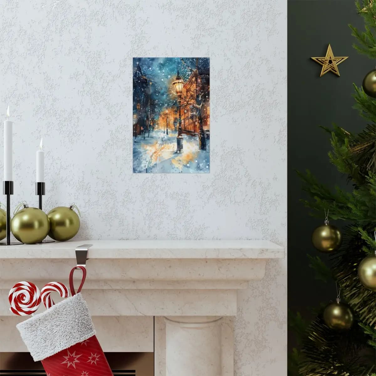 Snowy Winter Night Beneath the Gas Lamps - Matte Vertical Posters mockup angle 7