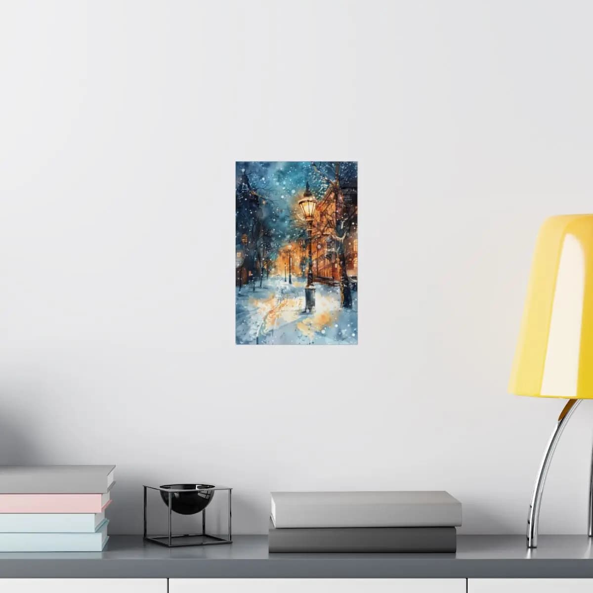 Snowy Winter Night Beneath the Gas Lamps - Matte Vertical Posters mockup angle 8