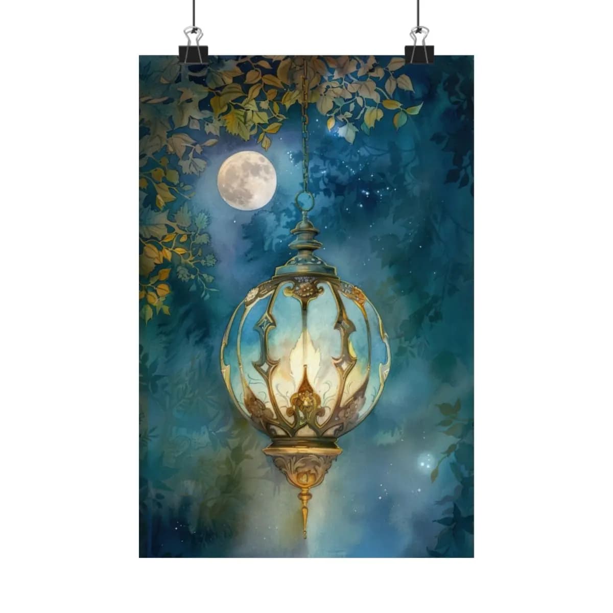 Celestial Lantern Suspended Beneath the Full Moon - Matte Vertical Posters mockup angle 1
