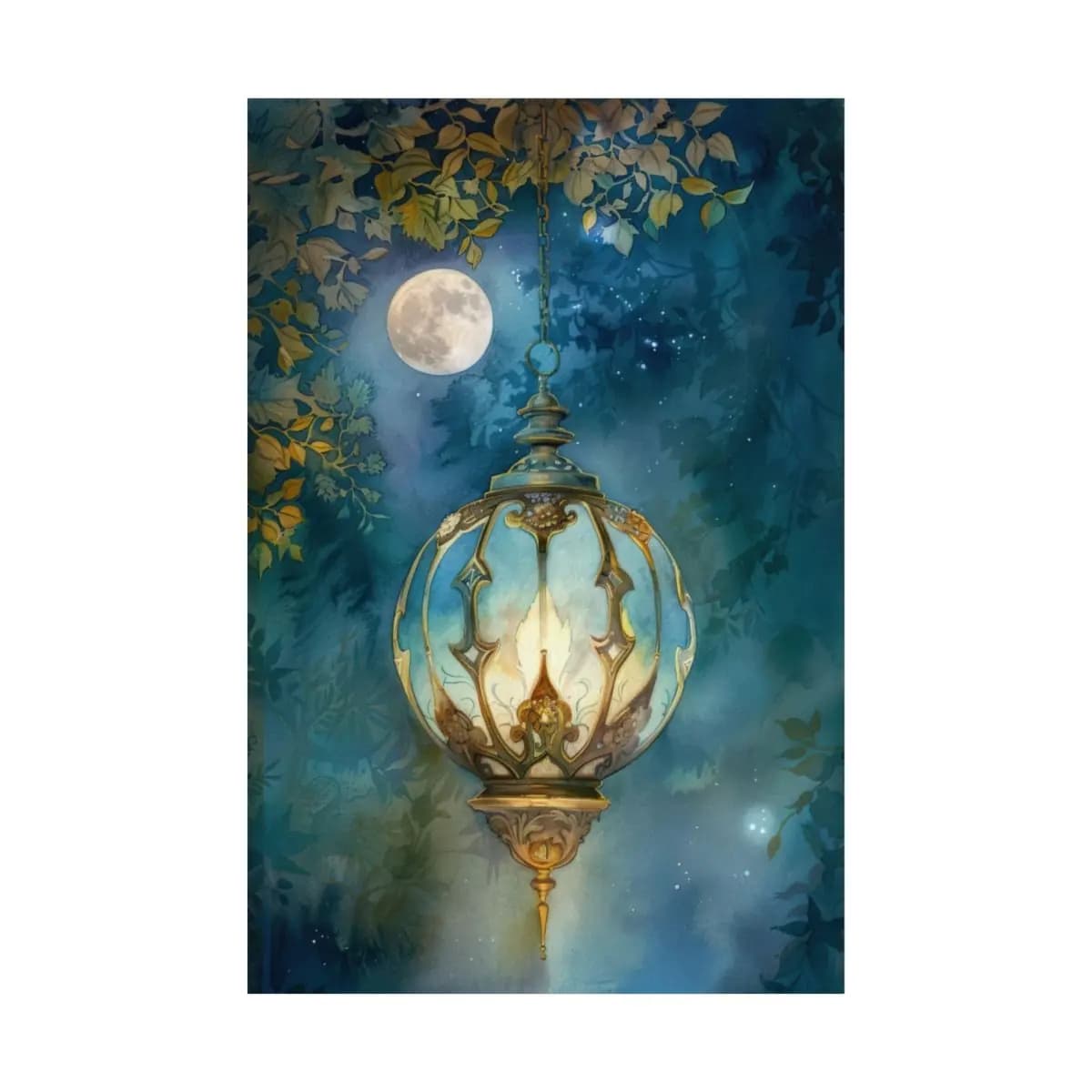 Celestial Lantern Suspended Beneath the Full Moon - Matte Vertical Posters mockup angle 2
