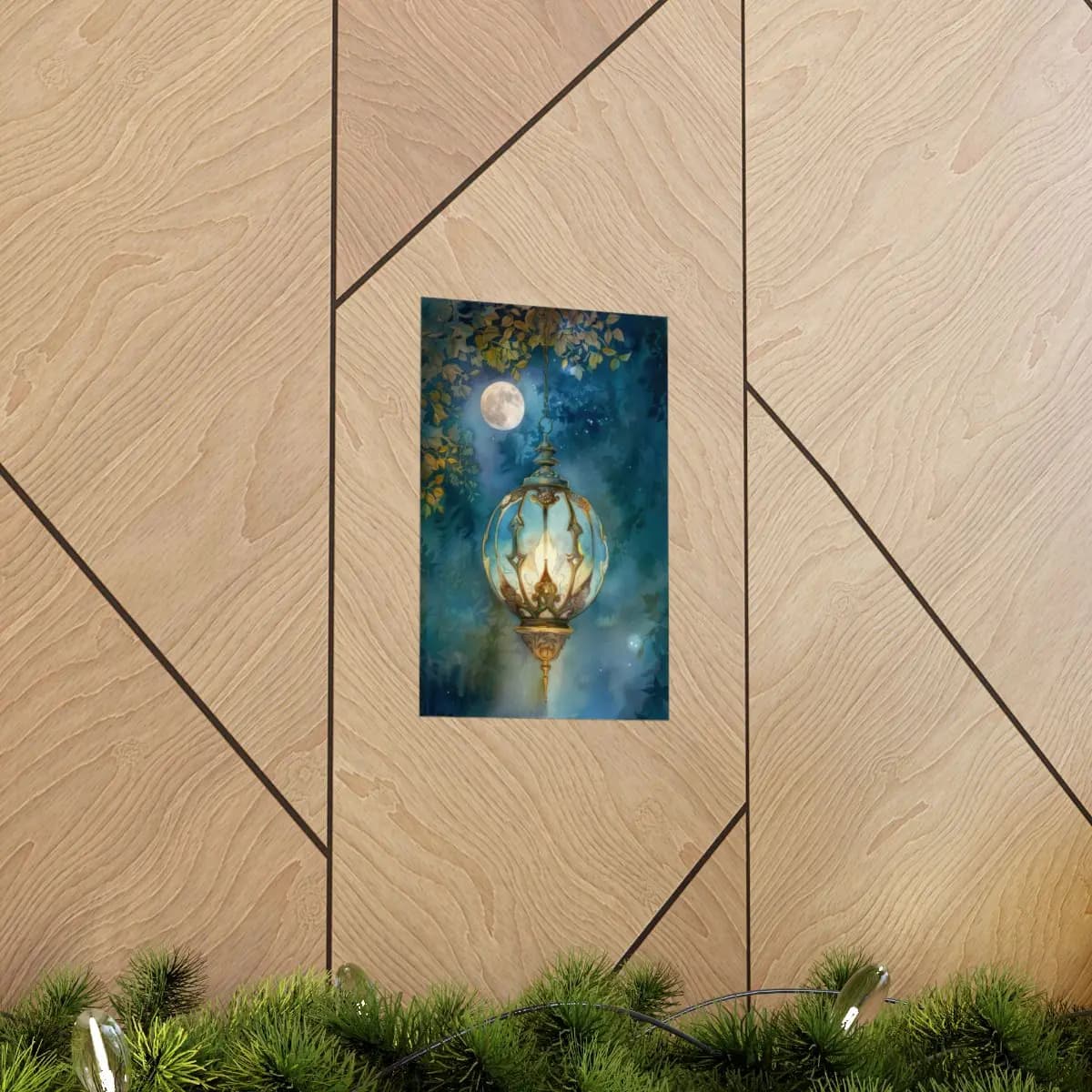 Celestial Lantern Suspended Beneath the Full Moon - Matte Vertical Posters mockup angle 5