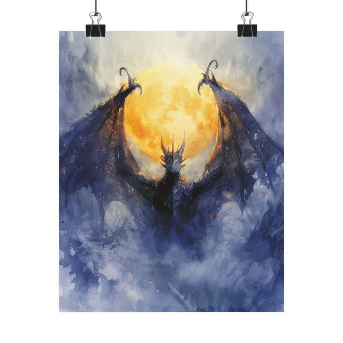 Dark Dragon Rising Before the Golden Moon - Matte Vertical Posters mockup angle 1
