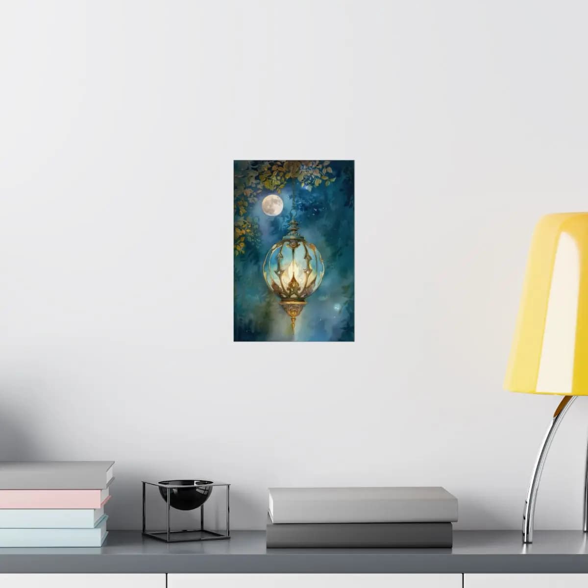 Celestial Lantern Suspended Beneath the Full Moon - Matte Vertical Posters mockup angle 8