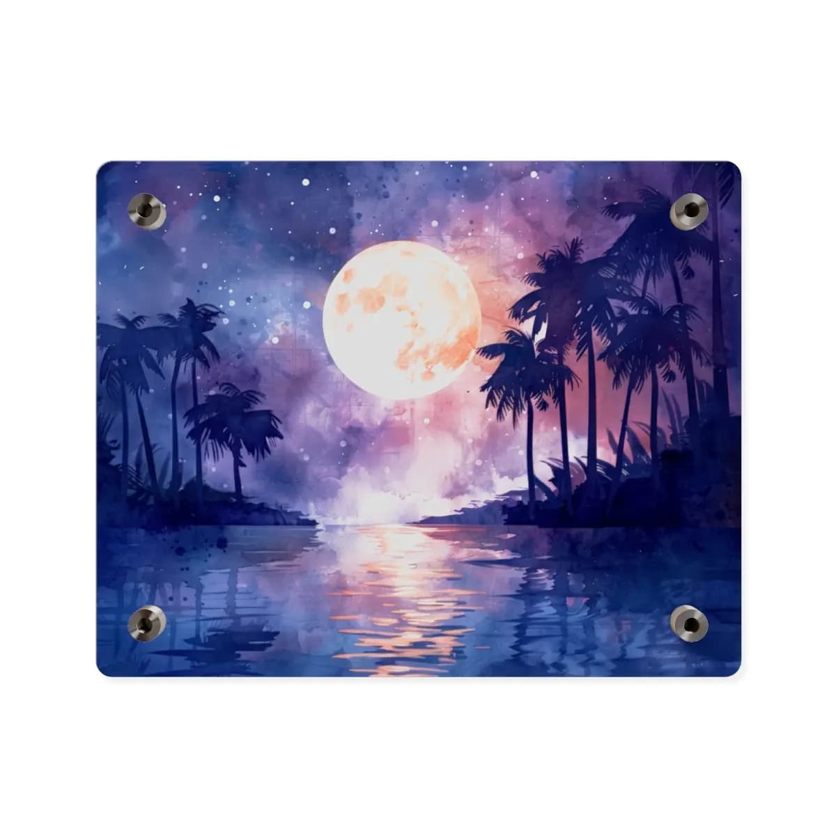 Tropical Full Moon Over Still Night Waters - Acrylic Wall Art Panels mockup angle 2