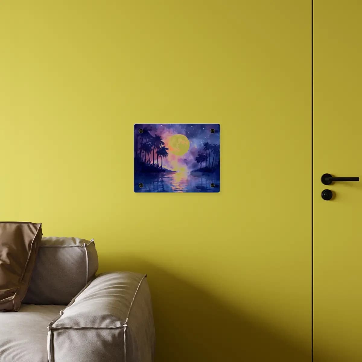 Tropical Full Moon Over Still Night Waters - Acrylic Wall Art Panels mockup angle 4