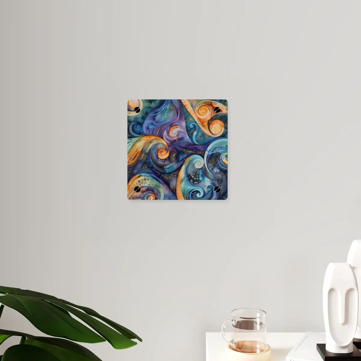 Golden Tentacle Spirals in Cosmic Swirl - Acrylic Wall Art Panels mockup angle 3