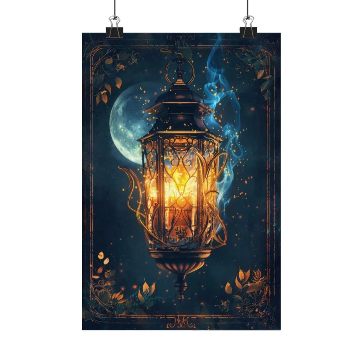 Enchanted Golden Lantern Glowing Under the Moon - Matte Vertical Posters mockup angle 1