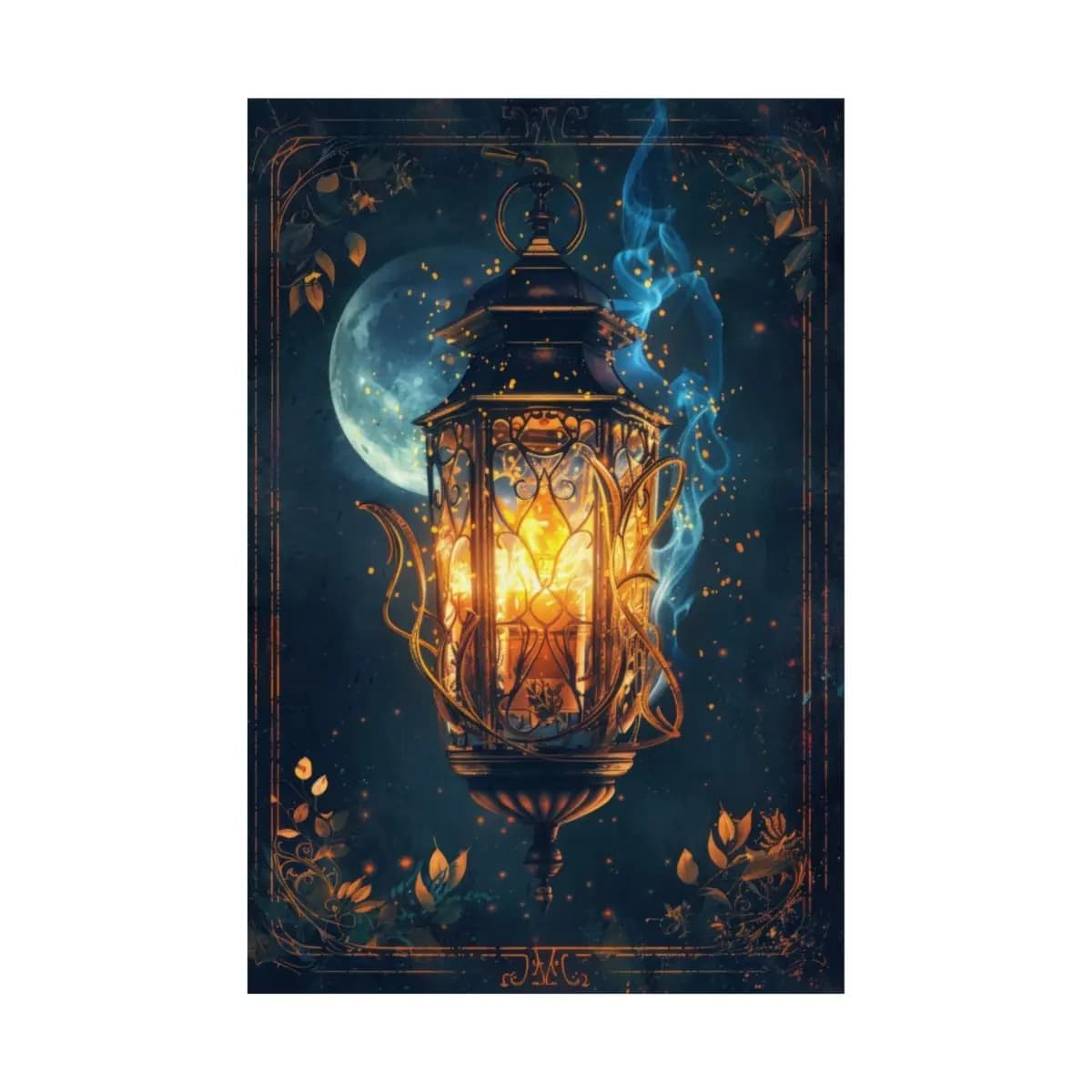 Enchanted Golden Lantern Glowing Under the Moon - Matte Vertical Posters mockup angle 2