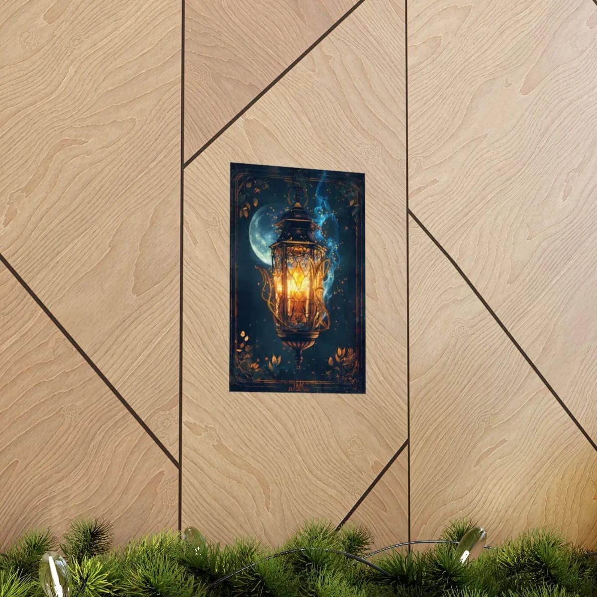 Enchanted Golden Lantern Glowing Under the Moon - Matte Vertical Posters mockup angle 5