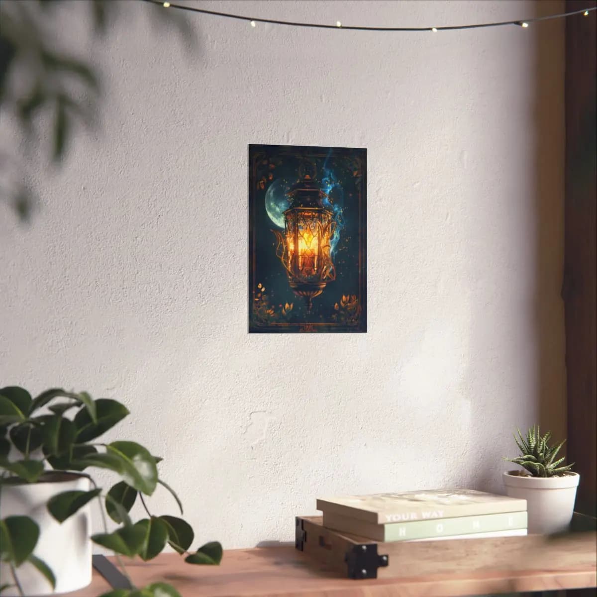 Enchanted Golden Lantern Glowing Under the Moon - Matte Vertical Posters mockup angle 6