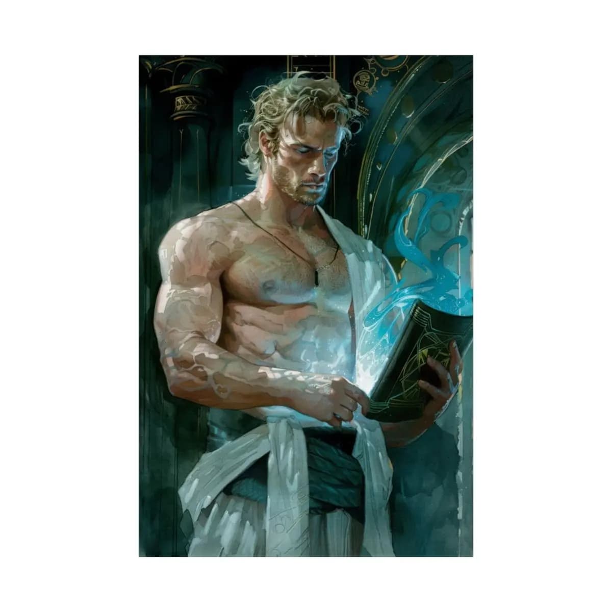The Guardian and the Glowing Arcane Artifact - Matte Vertical Posters mockup angle 2