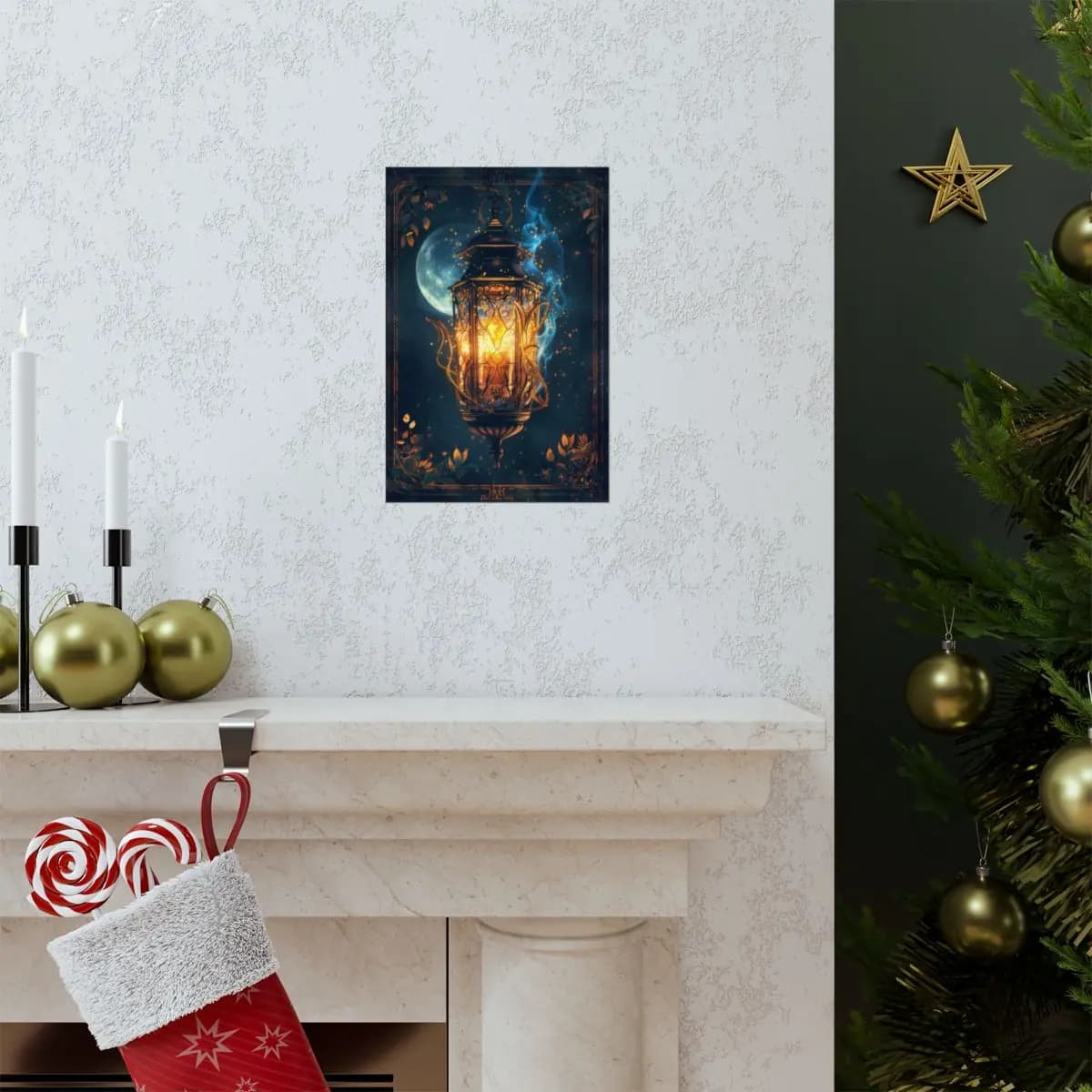 Enchanted Golden Lantern Glowing Under the Moon - Matte Vertical Posters mockup angle 7