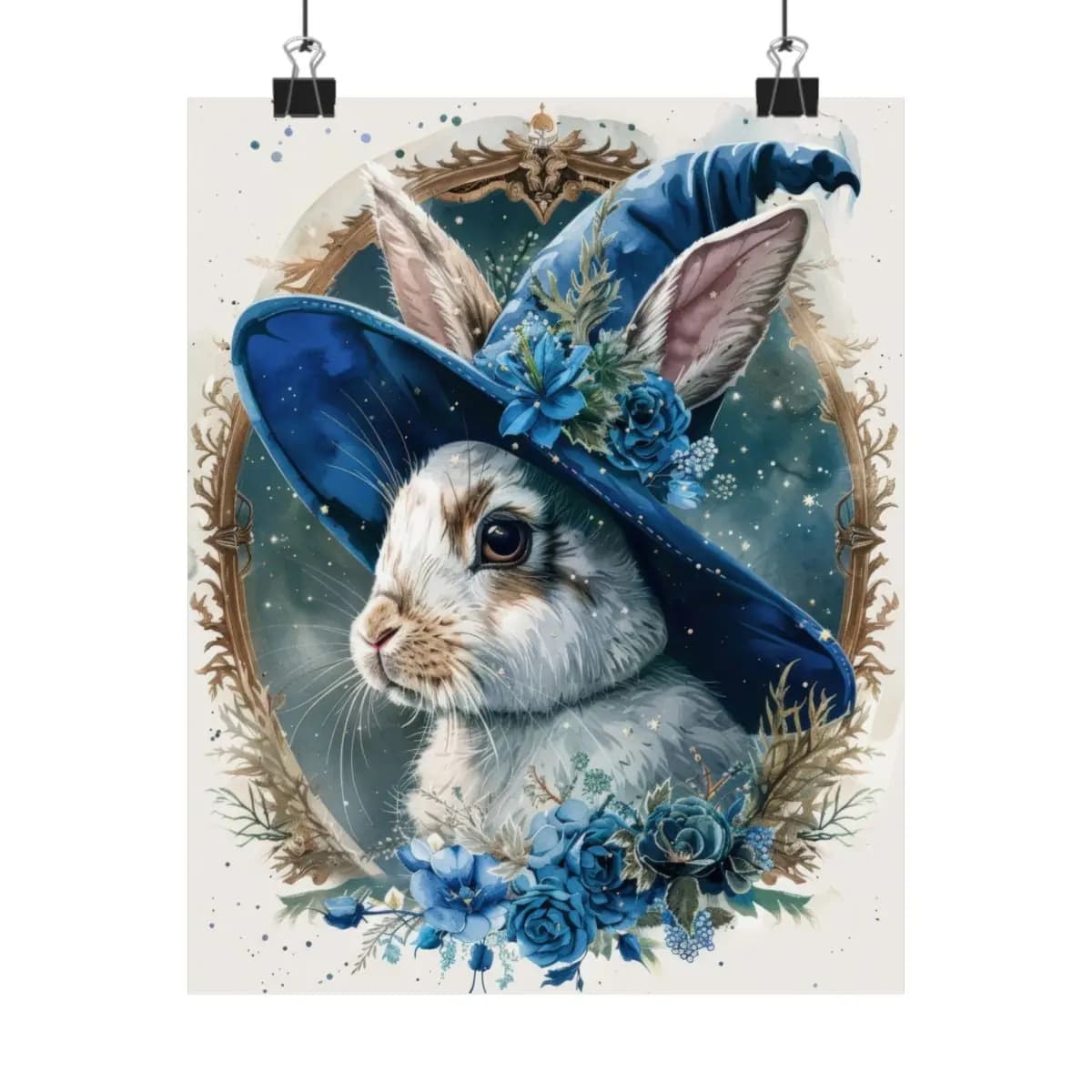 Wizard Rabbit in a Starlit Blue Hat - Matte Vertical Posters mockup angle 1