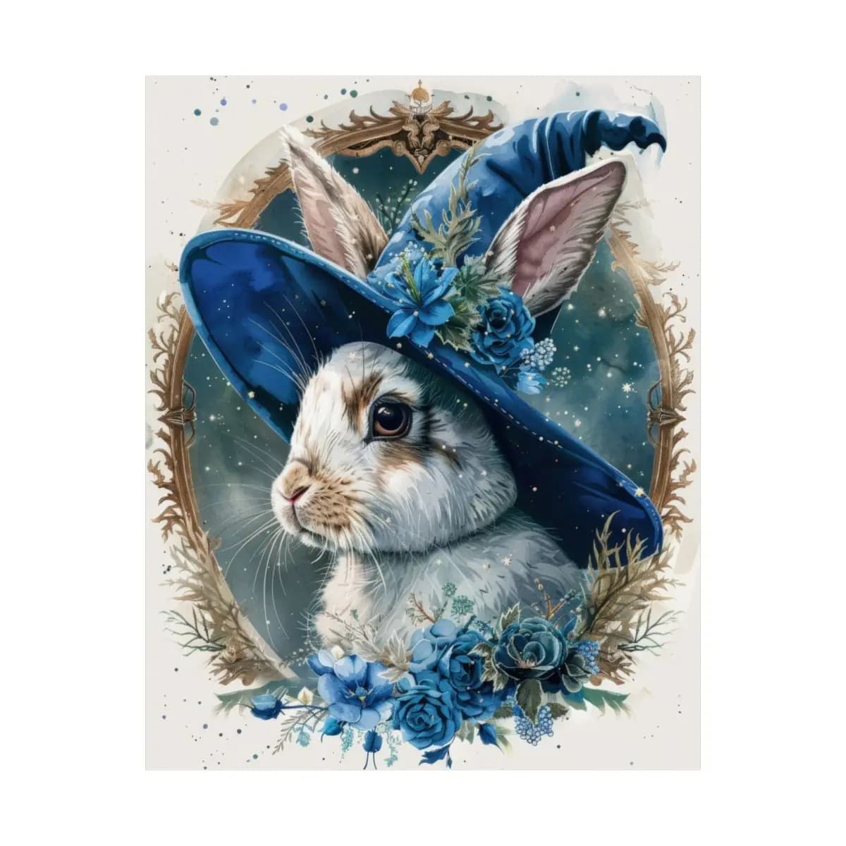 Wizard Rabbit in a Starlit Blue Hat - Matte Vertical Posters mockup angle 2
