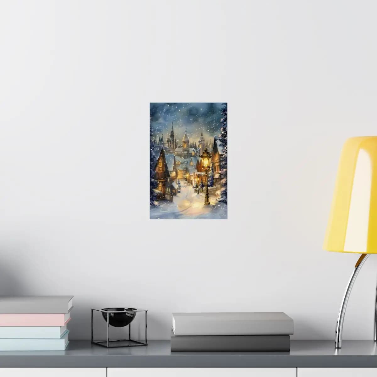 Snow-Covered Medieval Village on a Winter Night - Matte Vertical Posters mockup angle 8