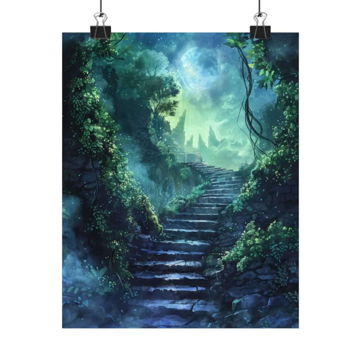 Stone Stairway Rising to Celestial Ruins - Matte Vertical Posters mockup angle 1