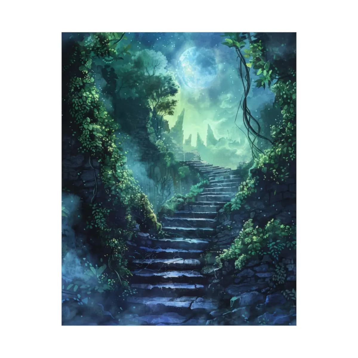 Stone Stairway Rising to Celestial Ruins - Matte Vertical Posters mockup angle 2