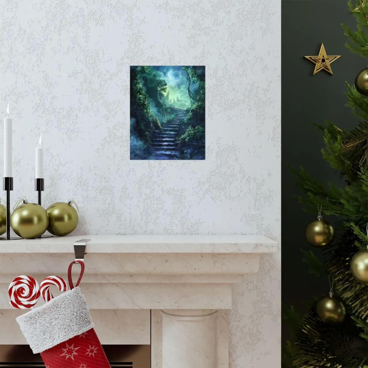 Stone Stairway Rising to Celestial Ruins - Matte Vertical Posters mockup angle 7