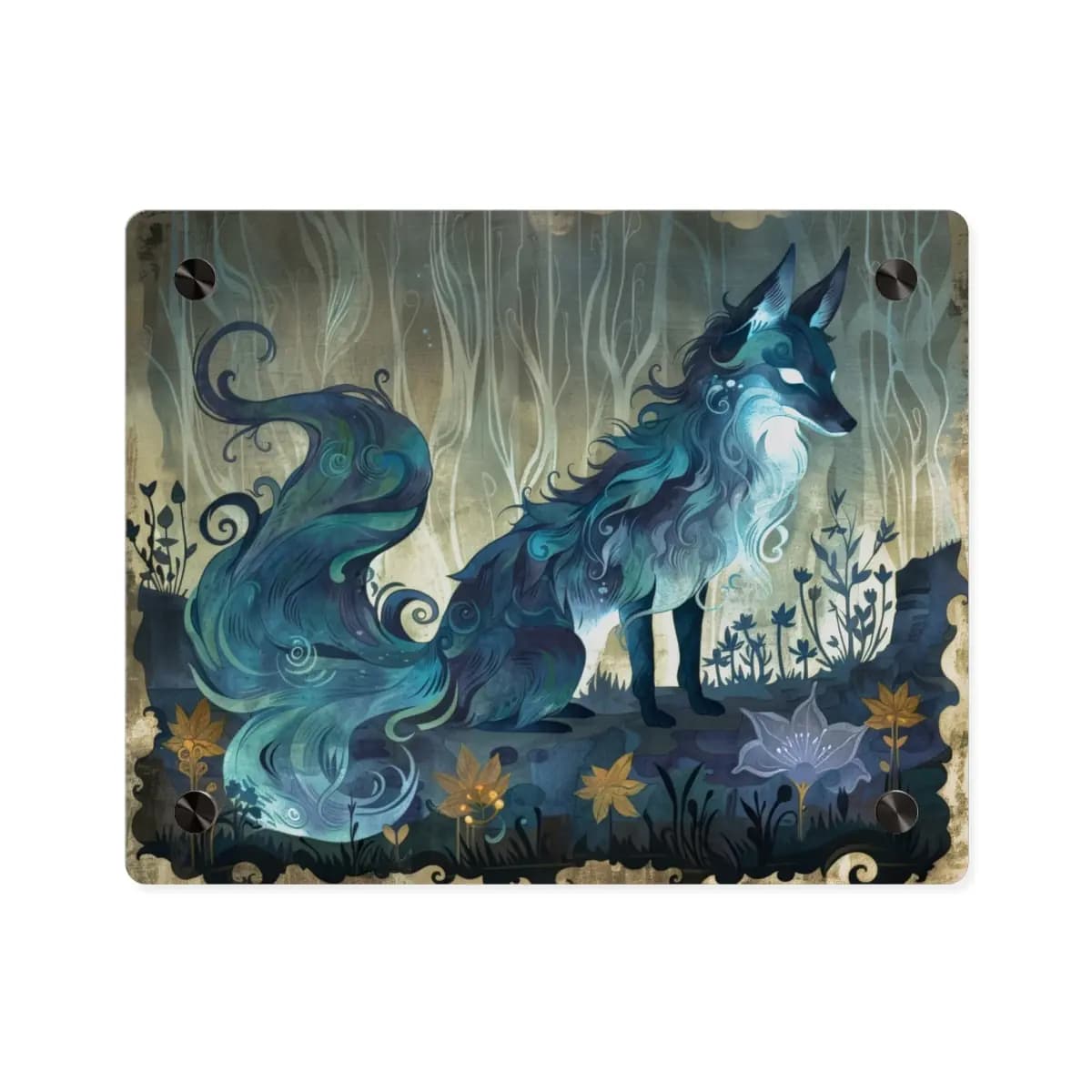 The Spectral Fox of the Enchanted Forest - Acrylic Wall Art Panels mockup angle 1