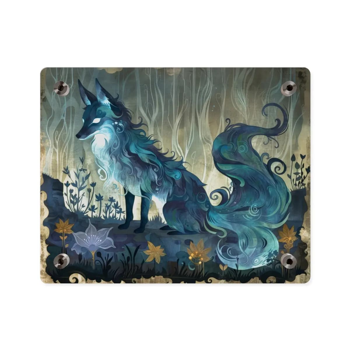 The Spectral Fox of the Enchanted Forest - Acrylic Wall Art Panels mockup angle 2