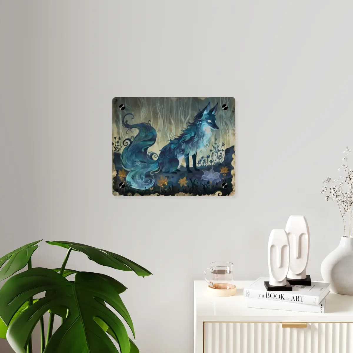 The Spectral Fox of the Enchanted Forest - Acrylic Wall Art Panels mockup angle 3