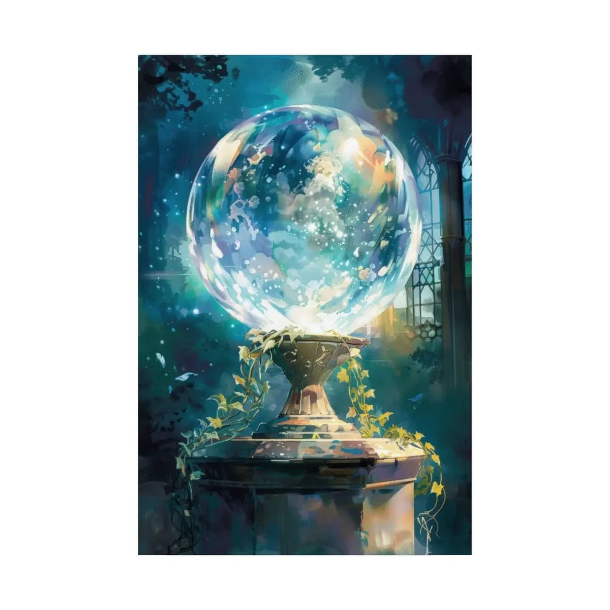 The Crystal Orb of Gilded Vines - Matte Vertical Posters mockup angle 2