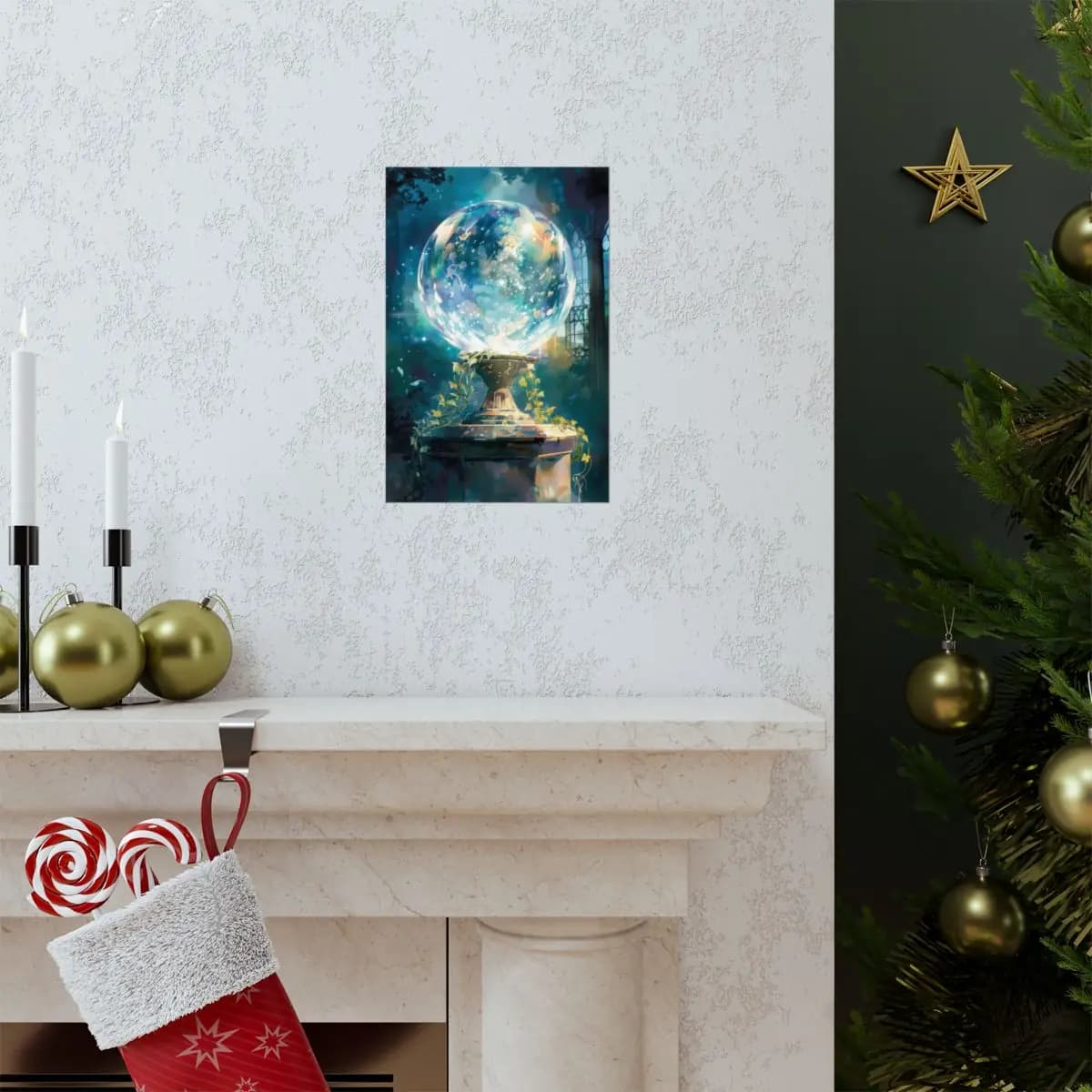 The Crystal Orb of Gilded Vines - Matte Vertical Posters mockup angle 7