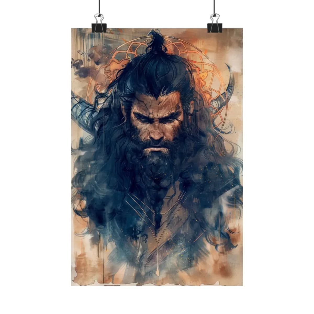 Dark Warrior with Storm-Black Hair - Matte Vertical Posters mockup angle 1