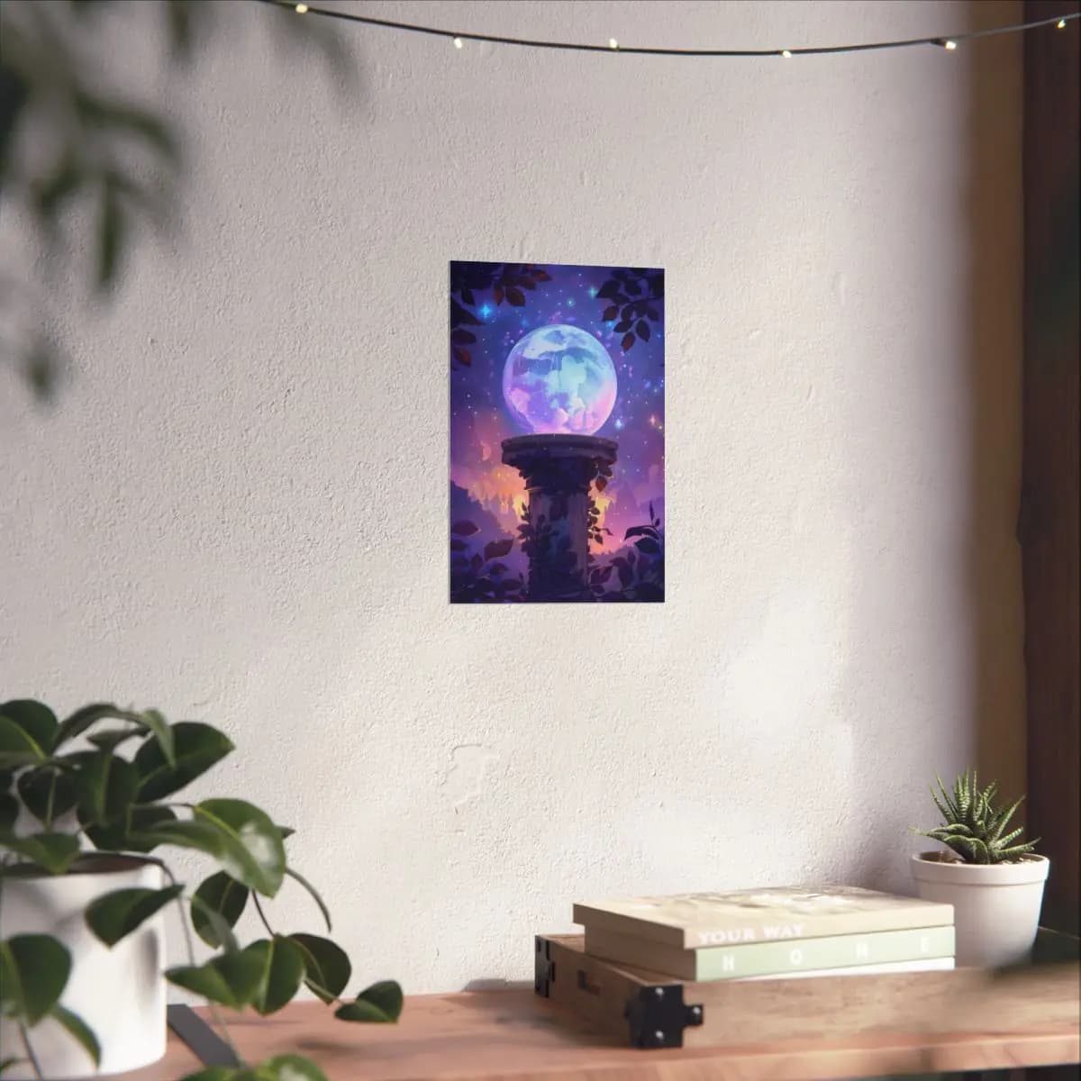 Celestial Crystal Sphere on an Ivy-Wrapped Stone Pedestal - Matte Vertical Posters mockup angle 6