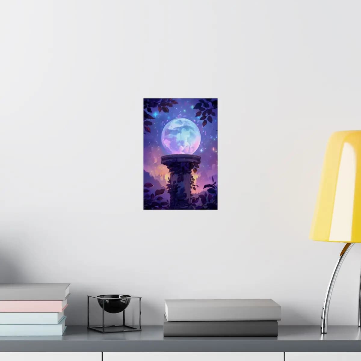 Celestial Crystal Sphere on an Ivy-Wrapped Stone Pedestal - Matte Vertical Posters mockup angle 8