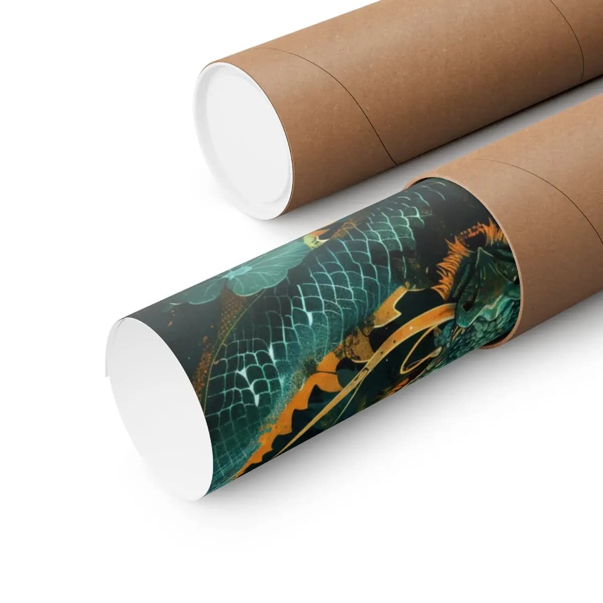 Emerald Dragon Rising Through a Golden Forest - Matte Vertical Posters mockup angle 3