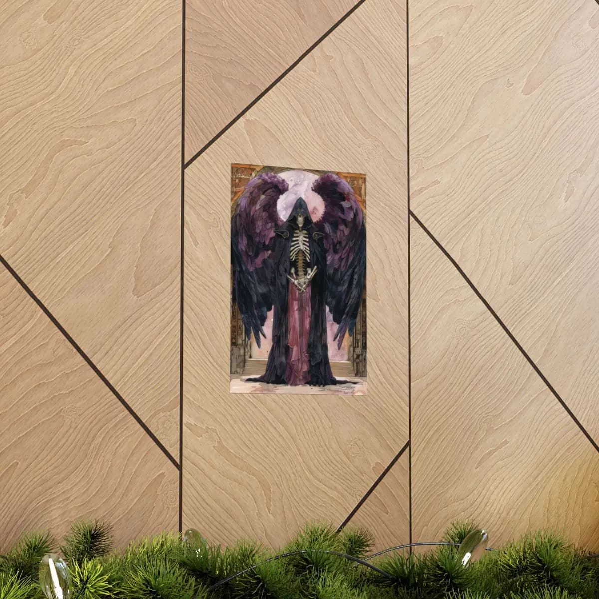 Winged Skeleton Angel in Dark Purple Plumage - Matte Vertical Posters mockup angle 5